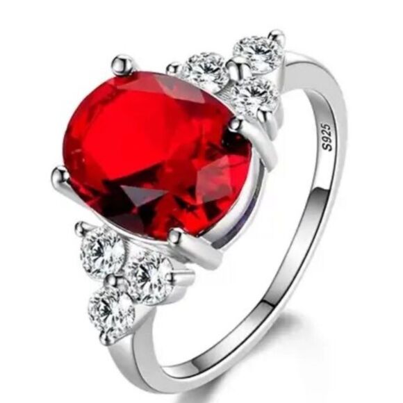 925 Sterling Silver Ruby Diamond CZ Embellished Ring New In Gift Box Size 7 - Picture 1 of 3